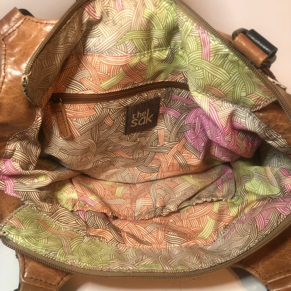 The Sak Brown Leather Handbag. Medium Lmtd Edition. Colorful Polyester Liner. - Picture 6 of 8